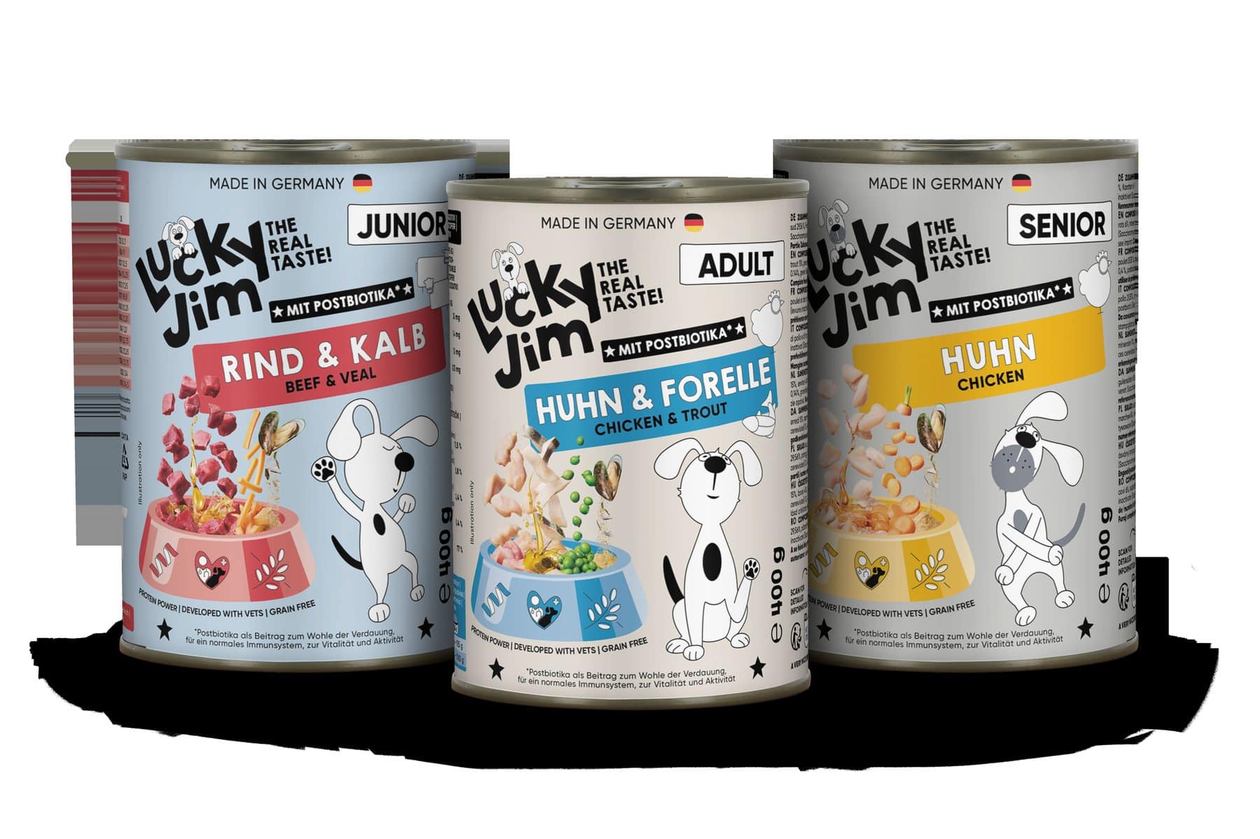 Lucky Jim® Sortiment mit Junior, Adult und Senior Dosen